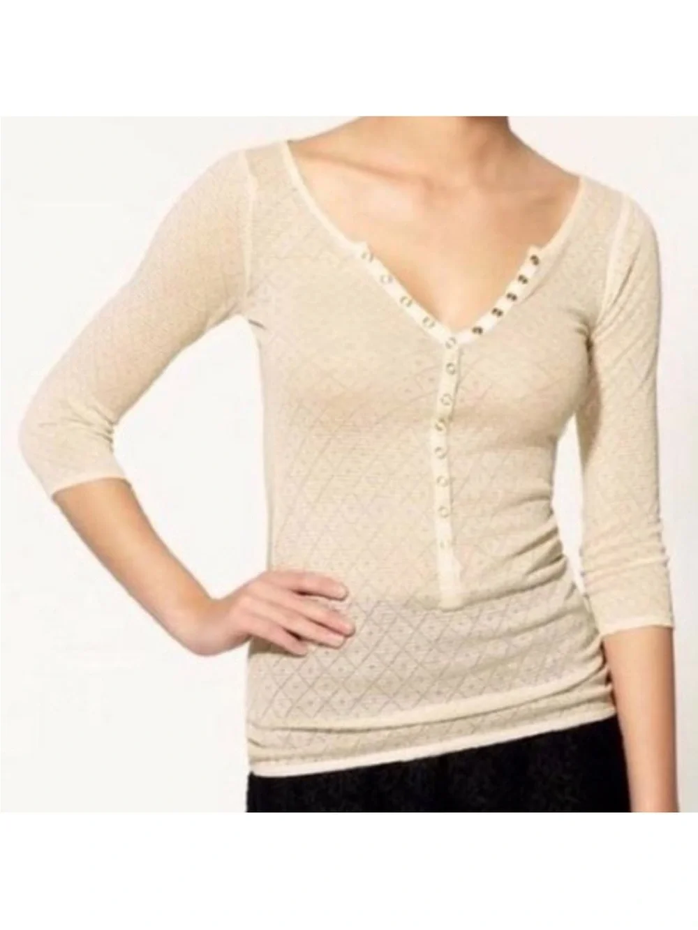 Intimately Free People Lightweight Metallic Thermal Henley Top Boho Balletcore